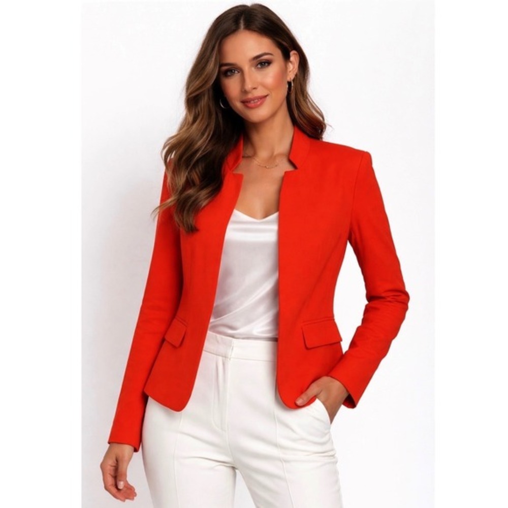 Ann Taylor LOFT Orange Open Front Blazer Jacket Stand Collar 8 Preppy Chic 89-17
